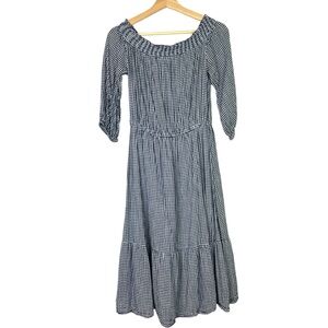 Old Navy Cottagecore Dress Small Midi Smocked Gingham Prairie Tiered Ruffle Boho